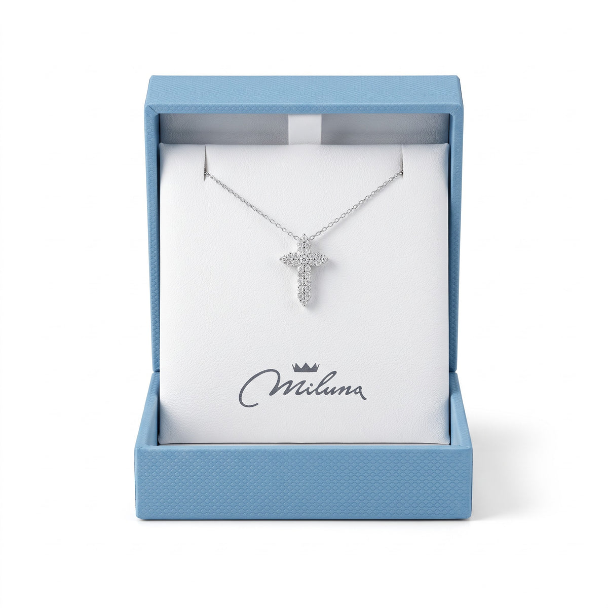 Collana Miluna con croce in diamanti — Oro bianco 9 kt  — Croce 17 × 10 mm - CLD5488X