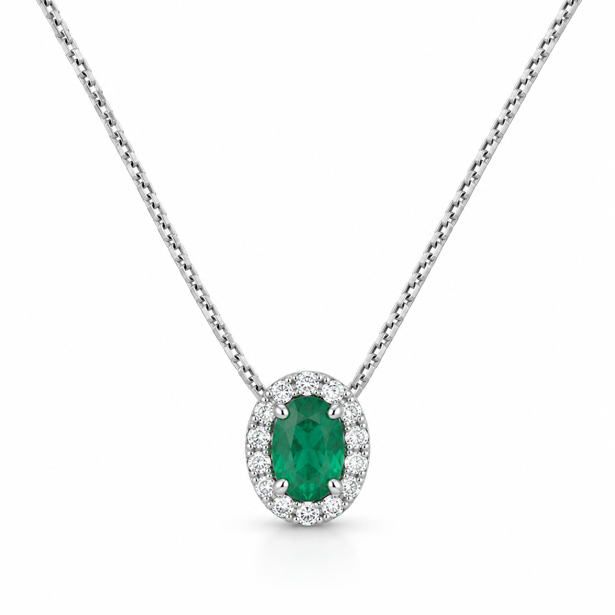 Collana Miluna in oro bianco 9kt, smeraldo centrale e giro di diamanti - CLD5502X