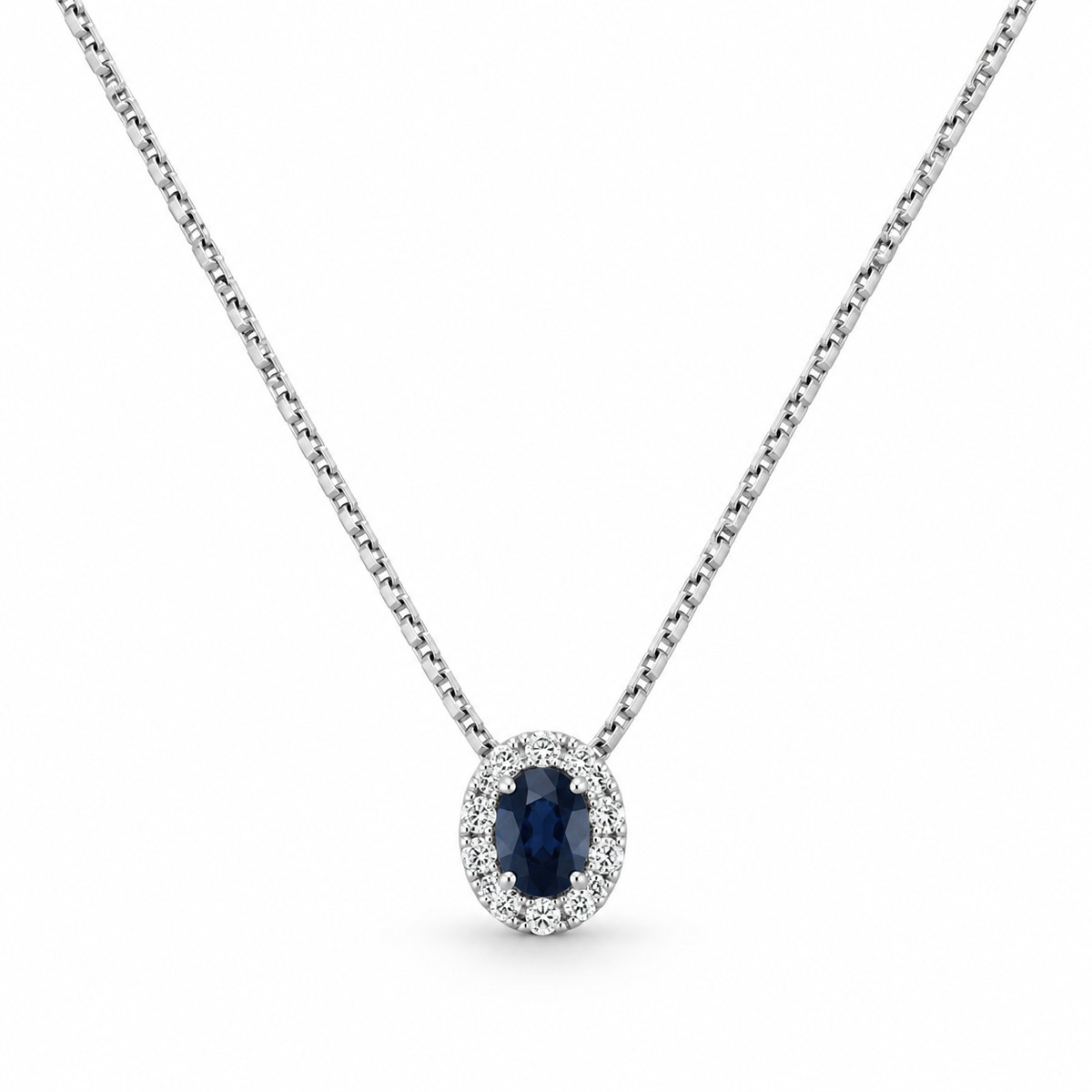 Collana Miluna in oro bianco 9kt, zaffiro centrale e giro di diamanti - CLD5503X