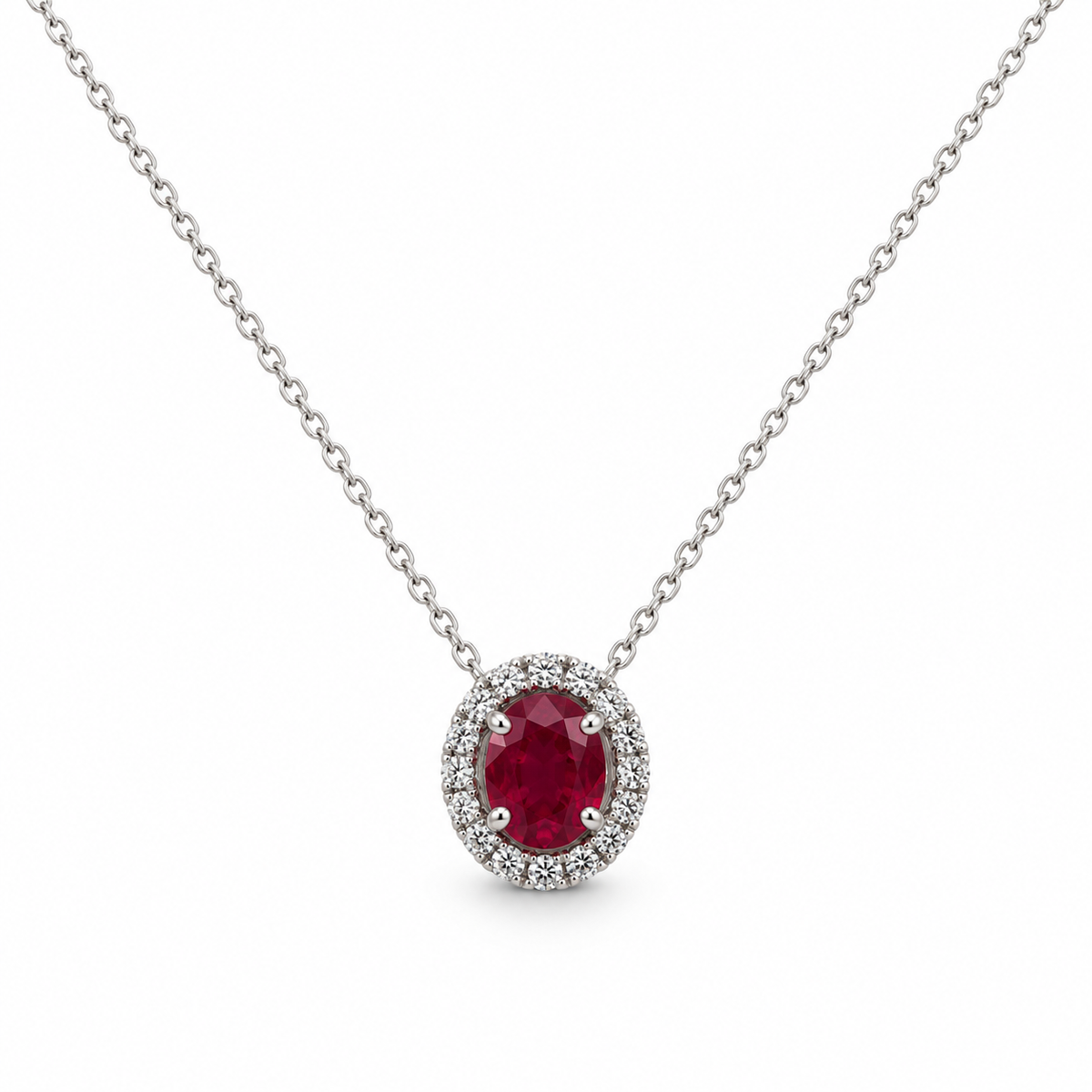 Collana Miluna in oro bianco 9kt, rubino centrale e giro di diamanti - CLD5504X