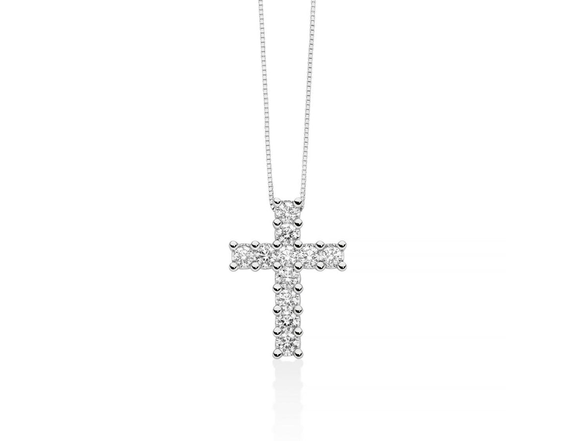 Miluna Collana con croce in oro bianco 18 kt con diamanti naturali ct 0,53 - CLD5559