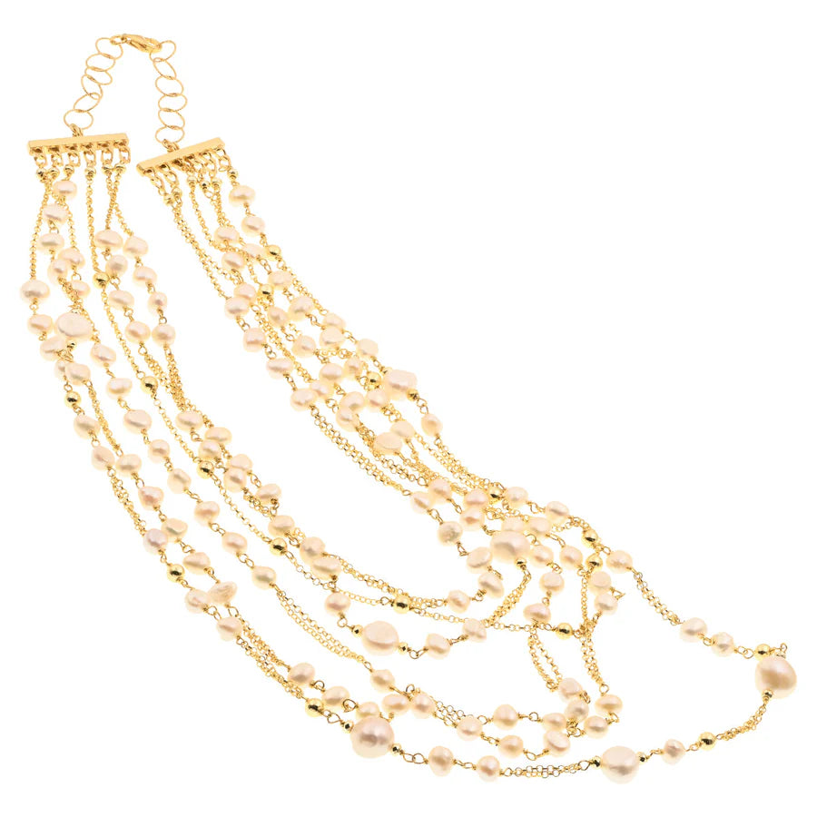 Koliè 925 - Collana multifilo in argento dorato con perle freshwater - CL MARSIA 05