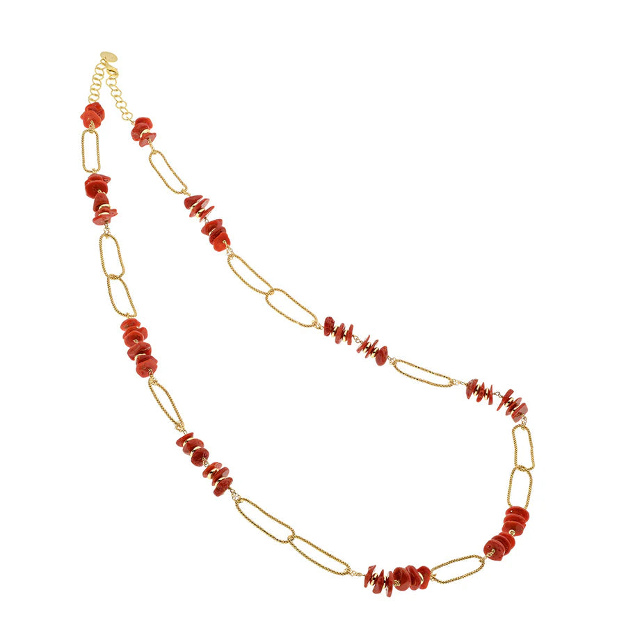 Koliè 925 - Collana in argento dorato e corallo naturale - CL NERES 01