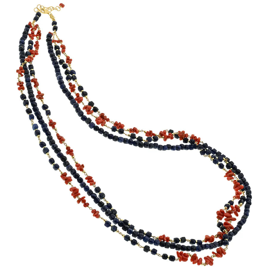 Koliè 925 - Collana in argento dorato e corallo naturale a a 3 fili - CL NERES 06