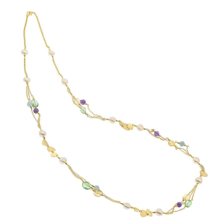 Koliè 925 - Collana multifilo in argento dorato con pietre semi preziose - CL ARAS 15