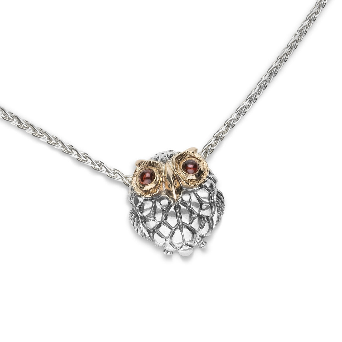 Collana De Nobili Civetta cerchio grande, occhi quarzo rosso granato - CO125-Ros