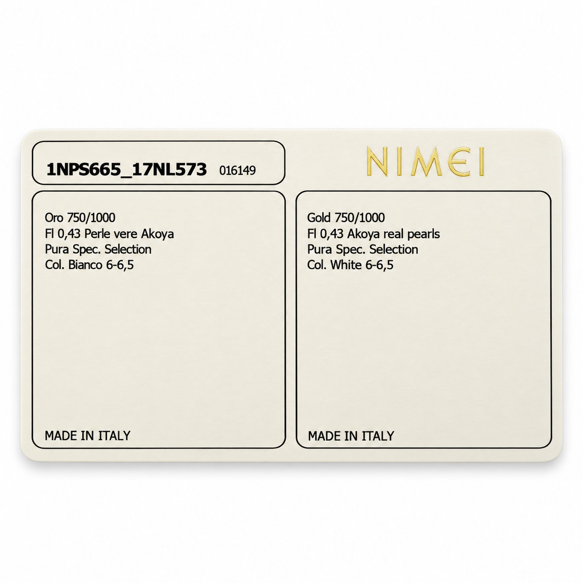 Nimei Bracciale di perle Akoya giapponesi Pura Special Selection 6-6,5 mm con chiusura in oro bianco 18 kt - 1NPS665_17NL573