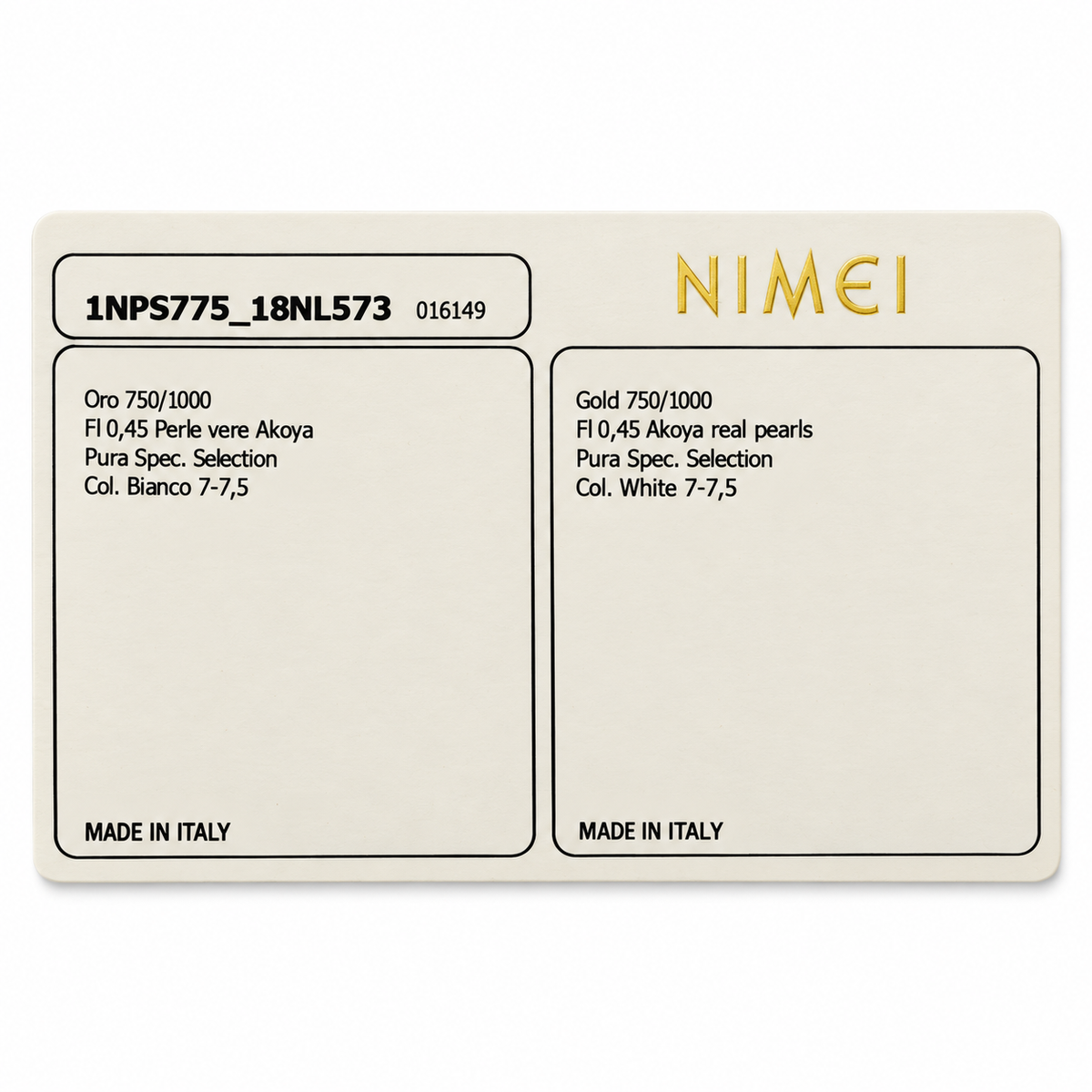 Nimei Bracciale di perle Akoya Pura Special Selection 7-7,5 mm con chiusura in oro bianco 18 kt - 1NPS775_18NL573