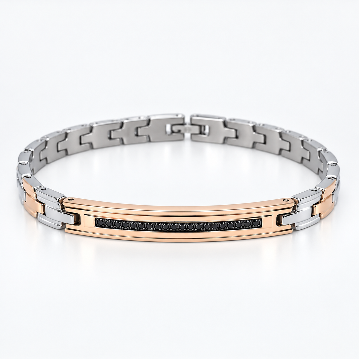 Bracciale Zancan in Acciaio Bicolore con Spinelli neri - Collezione Hi-Teck - EHB199