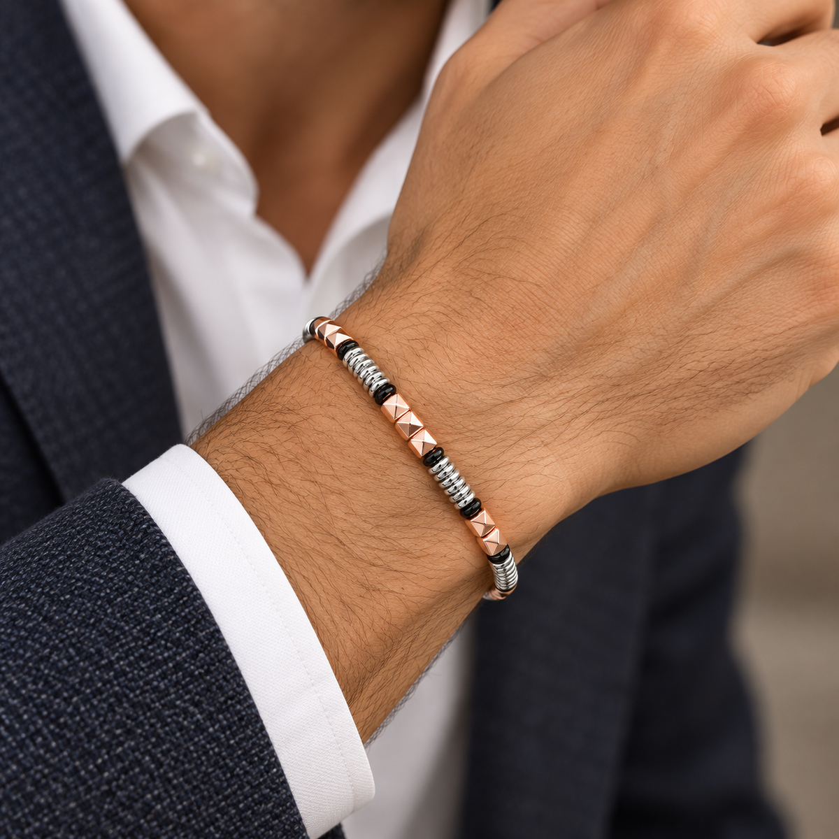 Bracciale da Uomo Zancan in Acciaio con Maglie Geometriche – Hiteck – UHB087