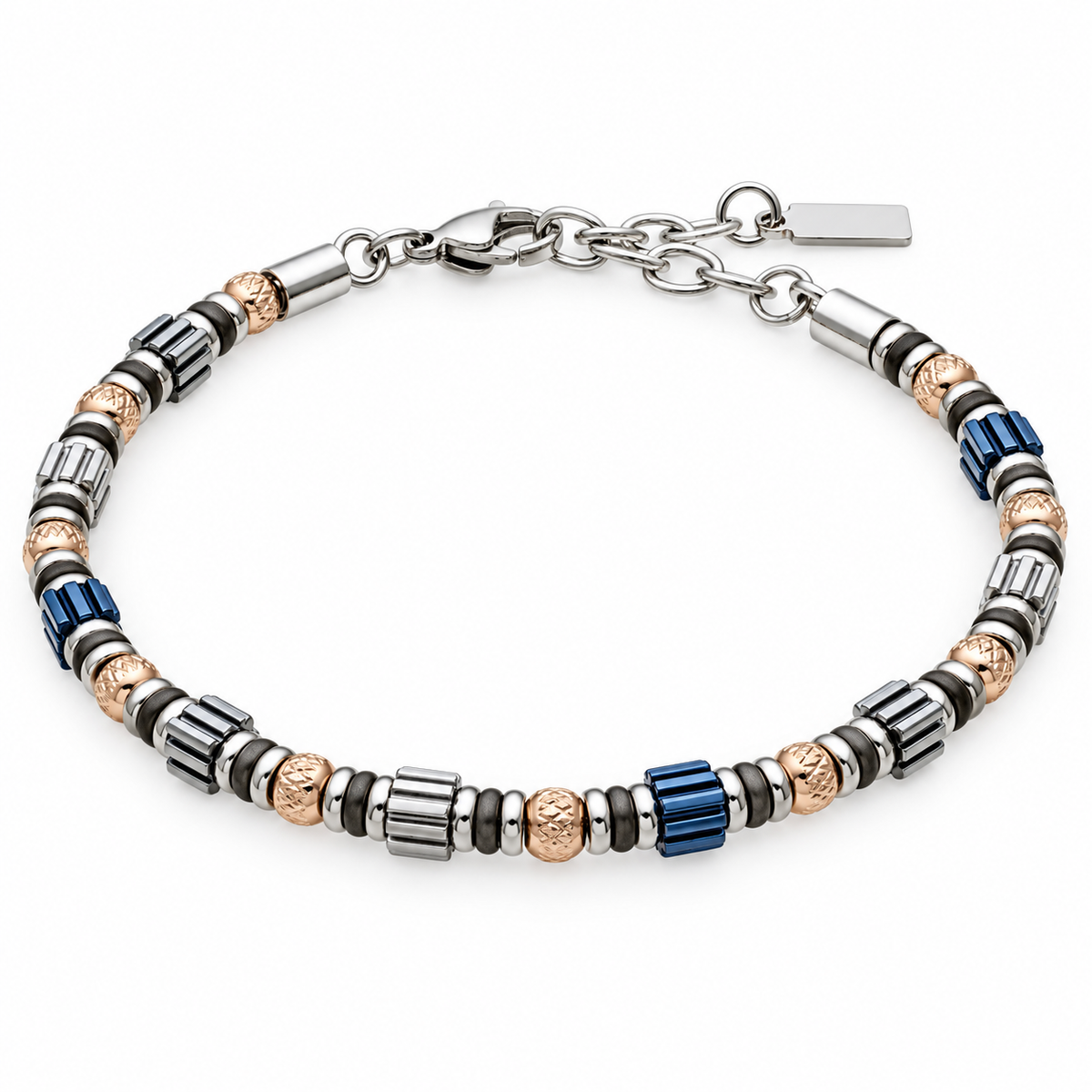 Bracciale Zancan - in Acciaio 316L con Elementi Quadrati Colorati e Sfere Rose Gold - UHB138