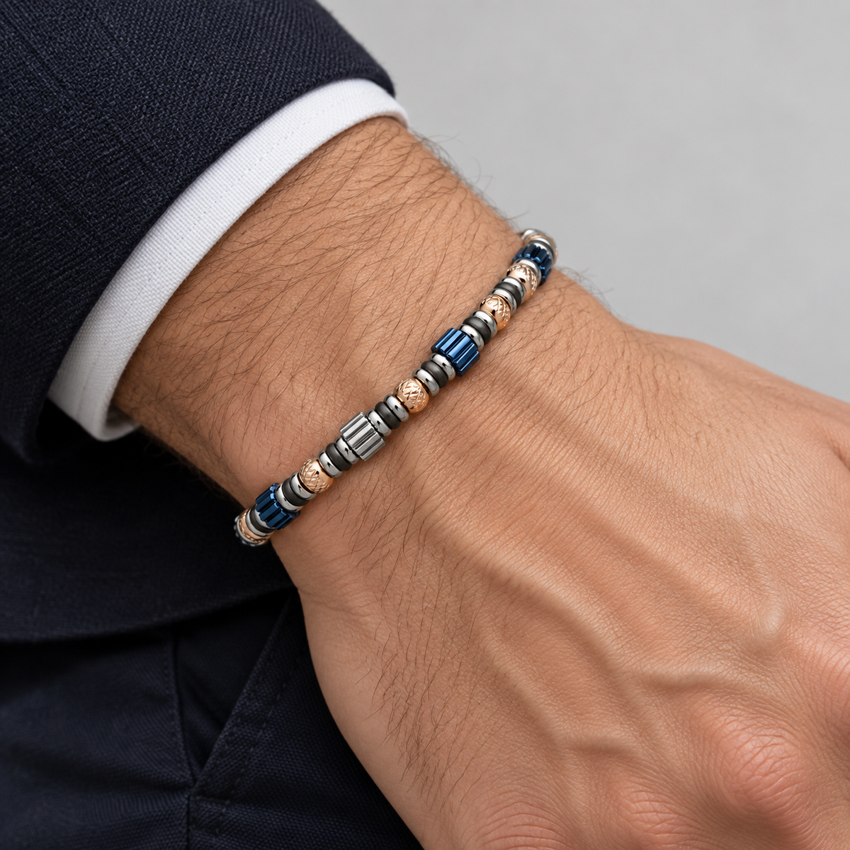 Bracciale Zancan - in Acciaio 316L con Elementi Quadrati Colorati e Sfere Rose Gold - UHB138