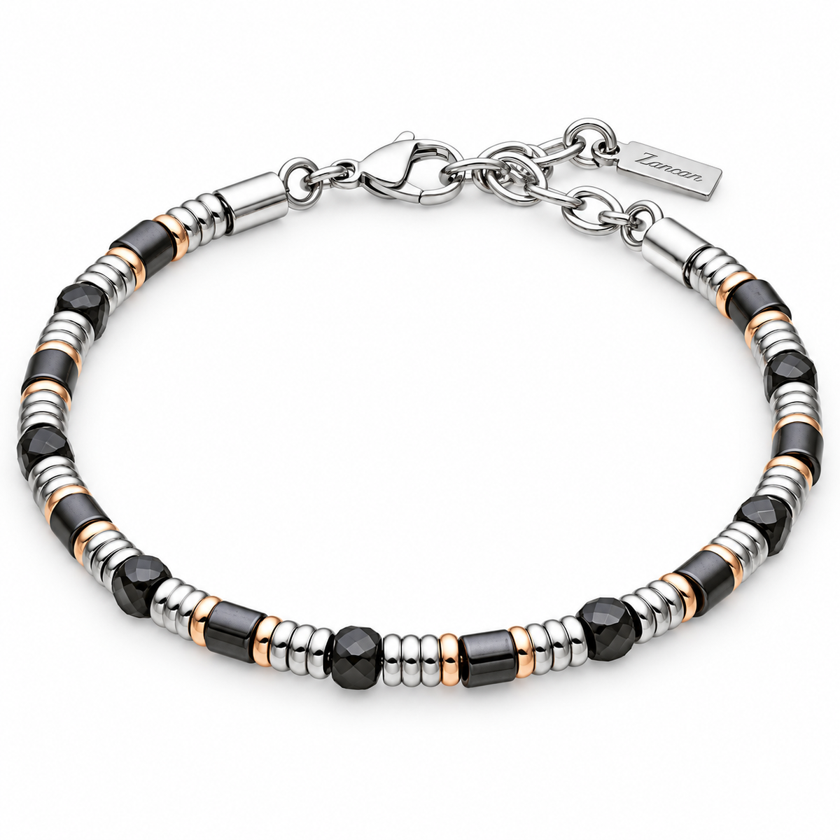 Bracciale ZANCAN Da Uomo in acciaio e onice, con dettagli color oro rosa  - UHB132