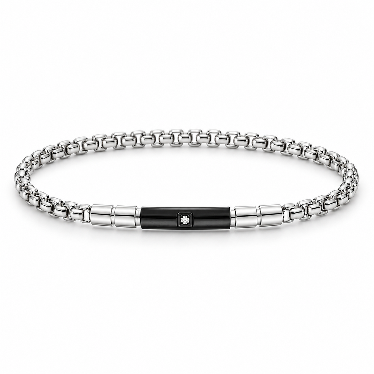 Zancan Herrenarmband aus Stahl, schwarze PVD-Beschichtung, mit Platte und weißem Zirkon in der Mitte – UHB127