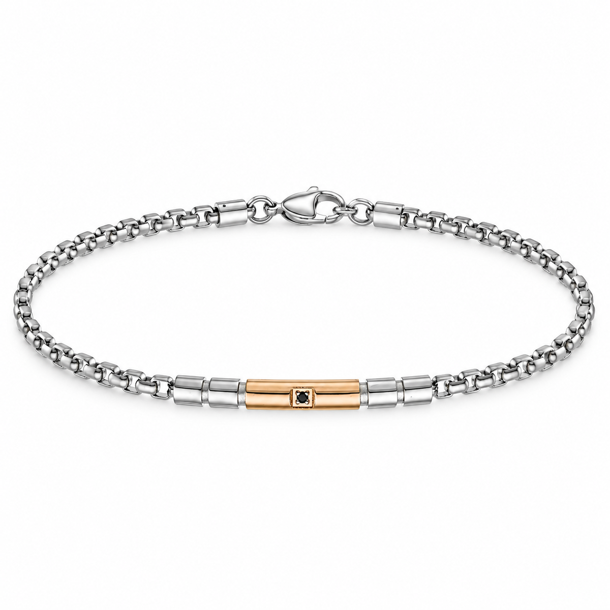 Bracciale da Uomo Zancan in Acciaio sottile, targa color oro rosa e spinello nero centrale - UHB128