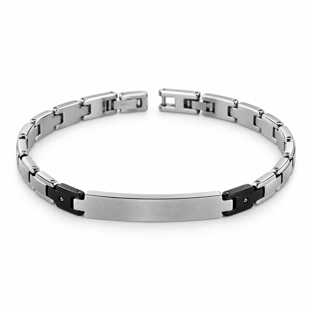 Bracciale Zancan uomo in acciaio con targa e inserti neri — 21 cm regolabile - UHB073