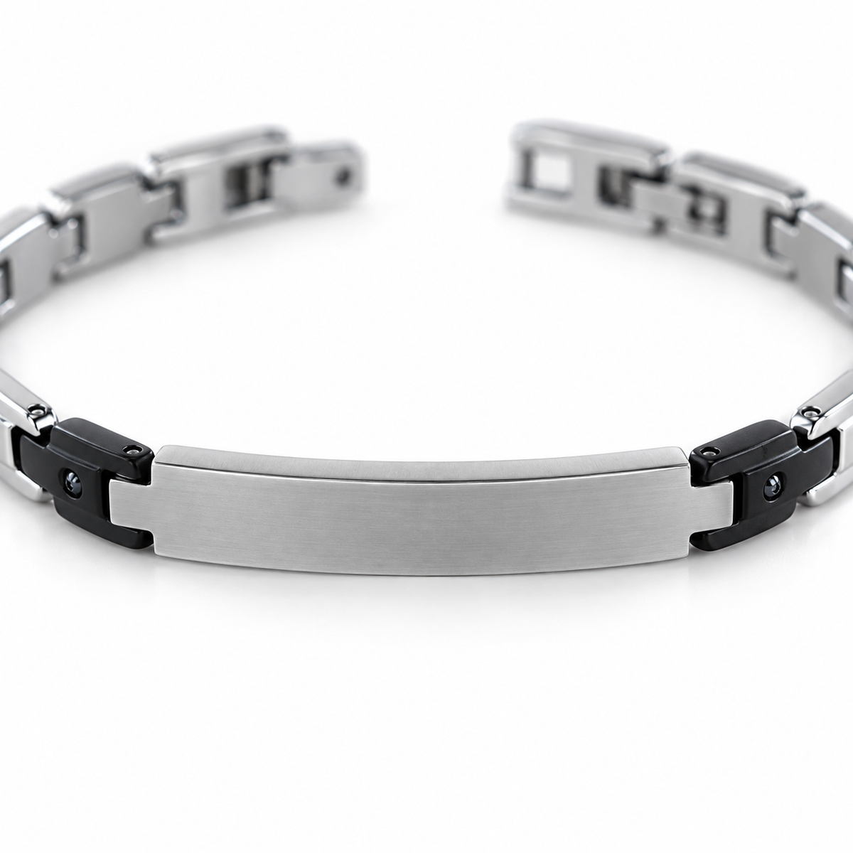 Bracciale Zancan uomo in acciaio con targa e inserti neri — 21 cm regolabile - UHB073