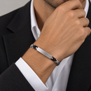 Bracciale Zancan uomo in acciaio con targa e inserti neri — 21 cm regolabile - UHB073
