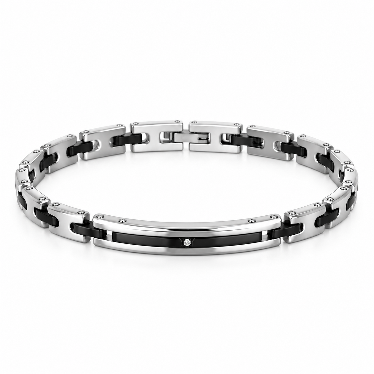 Bracciale Zancan da uomo in acciaio e PVD nero con zircone centrale - EHB212