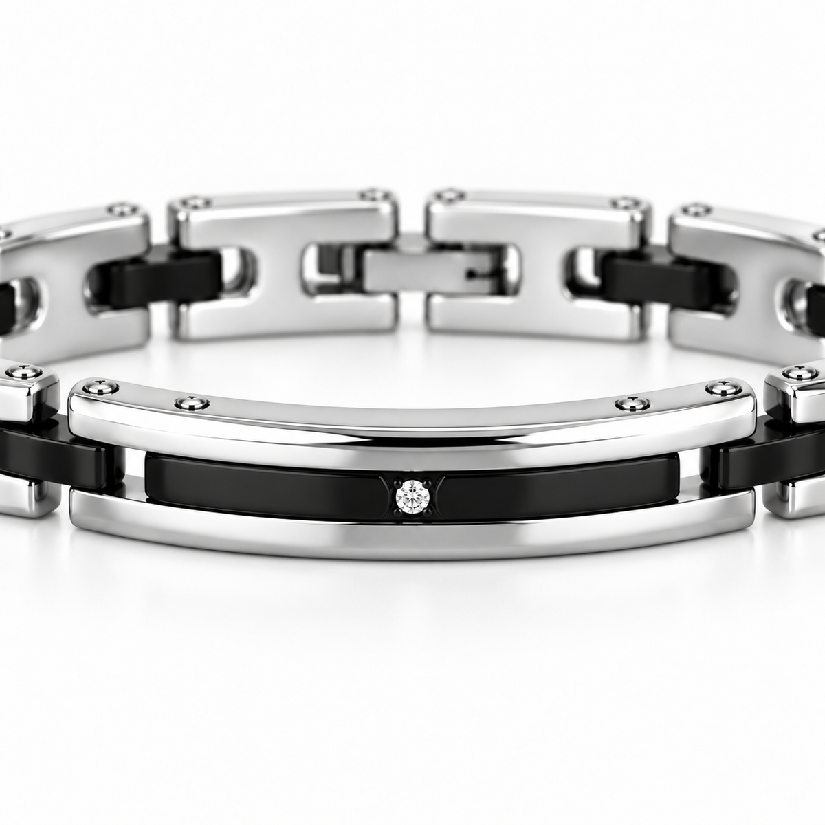 Bracciale Zancan da uomo in acciaio e PVD nero con zircone centrale - EHB212