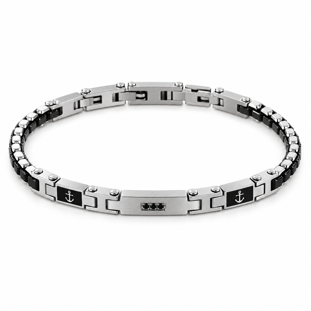 Bracciale Zancan da uomo in acciaio con Ancora e spinelli neri  - UHB108