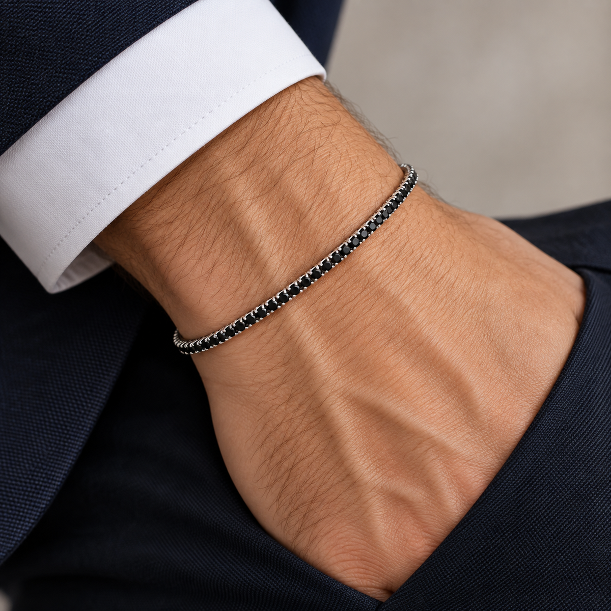Bracciale Zancan tennis in argento  925 con spinelli neri - ESB079