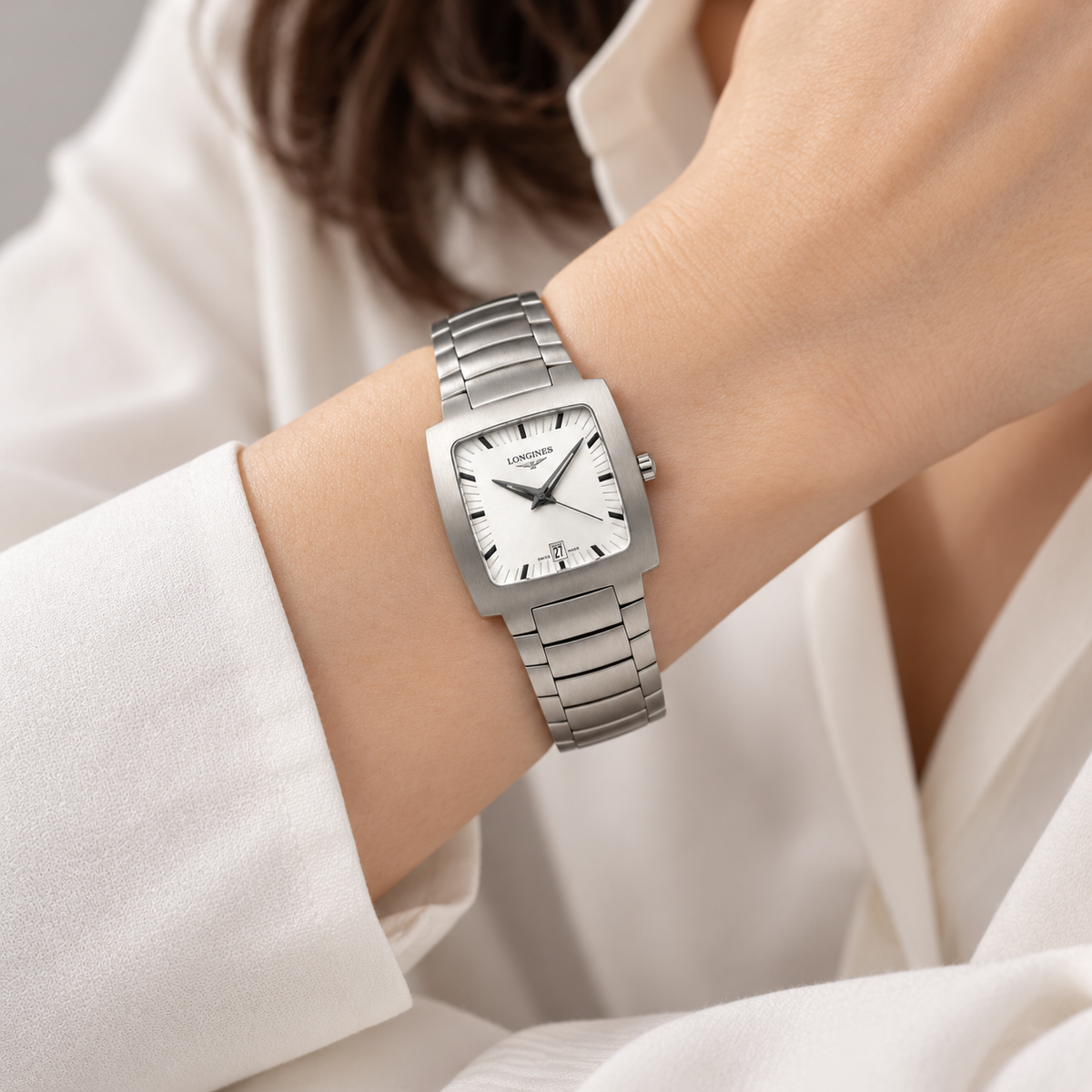 Orologio Longines Oposition Unisex, Quarzo quadrante bianco, cassa quadrata 25x25mm - L35074726