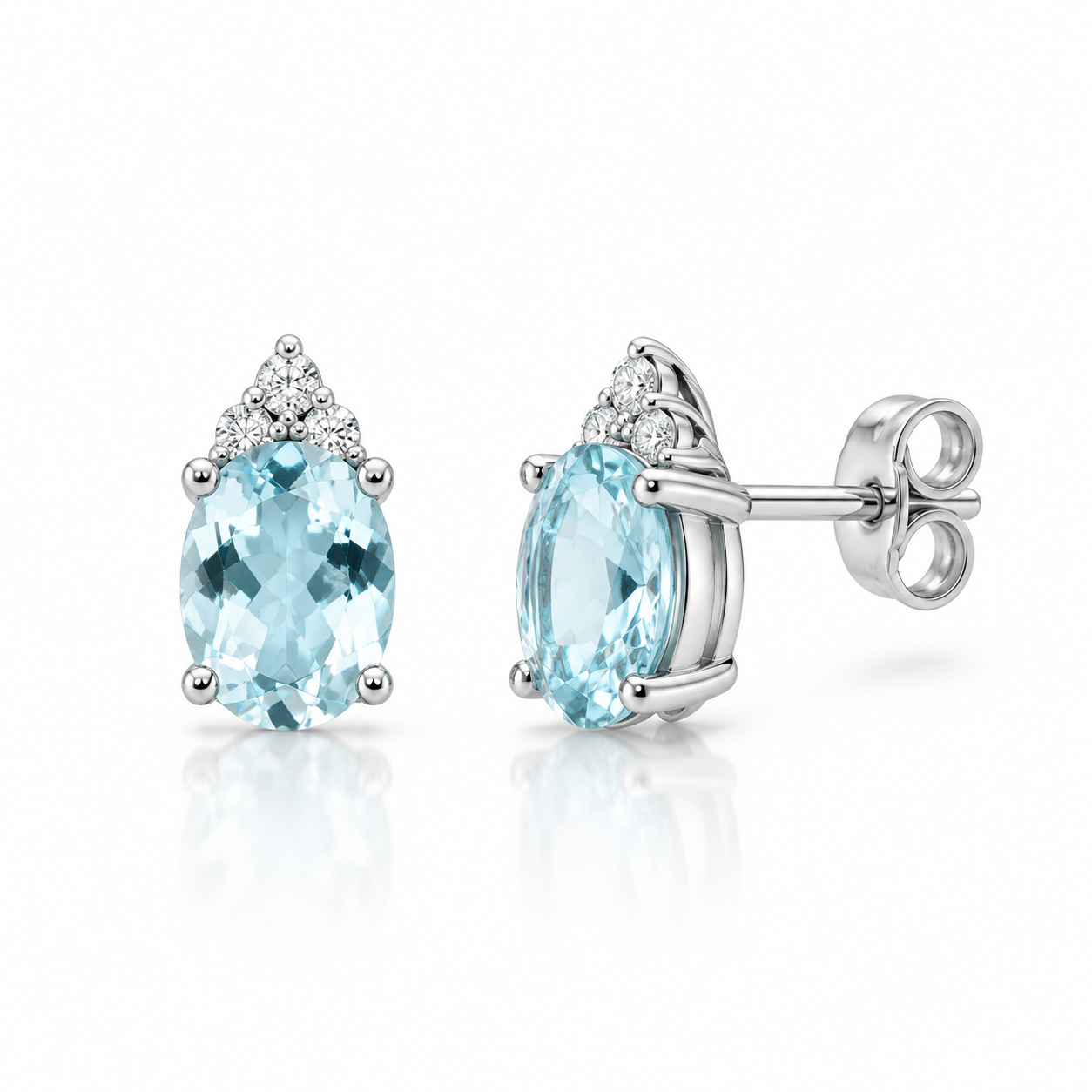 Weißgold-Ohrringe mit ovalem Aquamarin und Diamanten – ERD2845