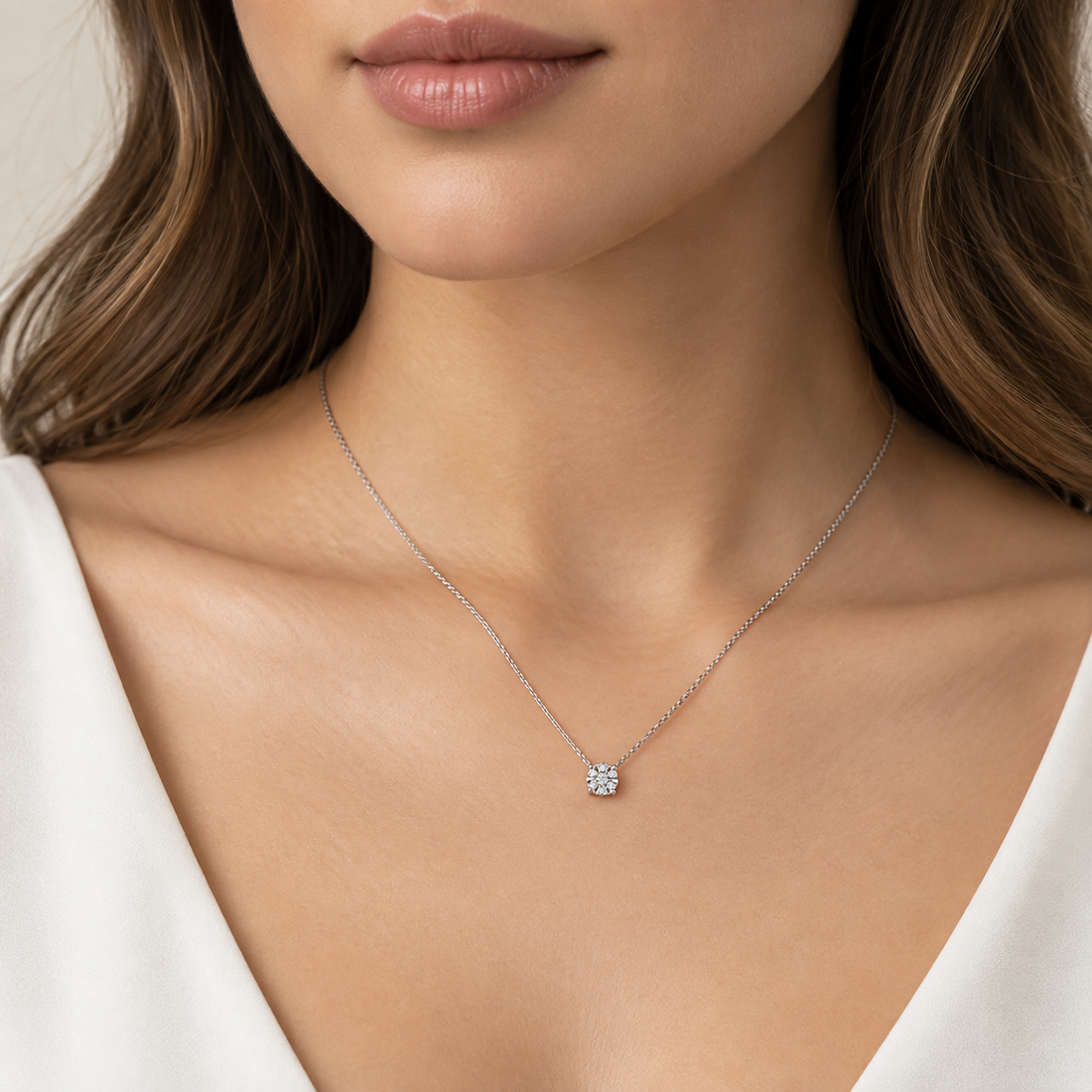Collana Miluna punto luce in oro bianco 18kt e diamante centrale - CLD5325