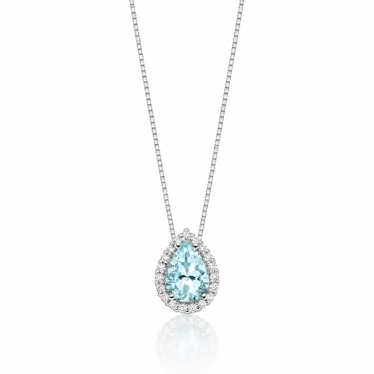 Collana Miluna con acquamarina a goccia e contorno di diamanti in oro bianco 18kt - CLD4723