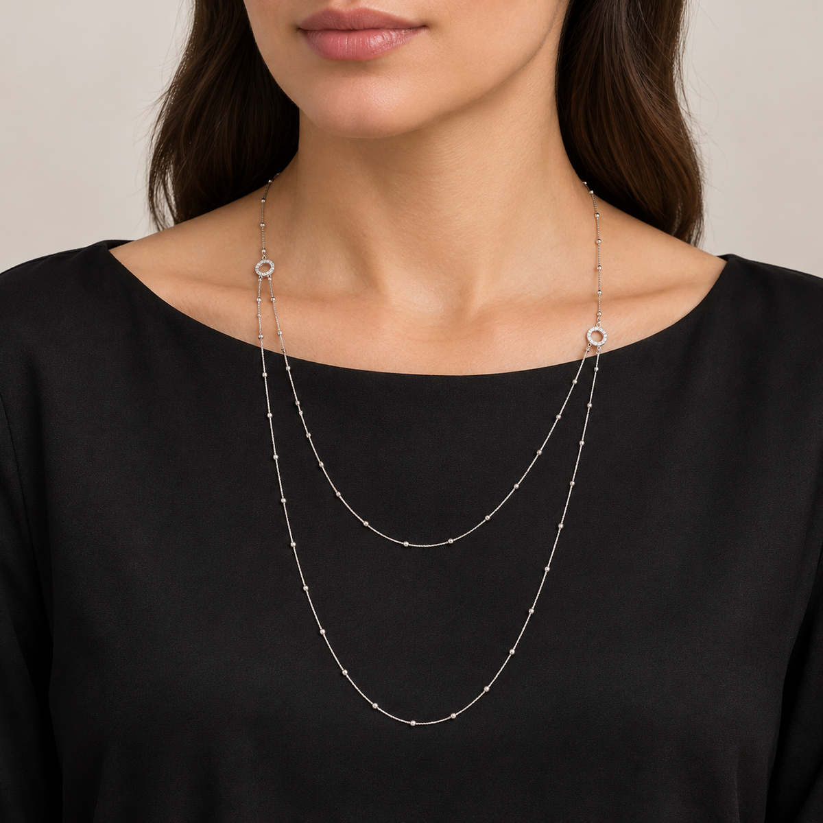 Collana Chantecler 2 fili oro bianco 18kt e diamanti - 37873