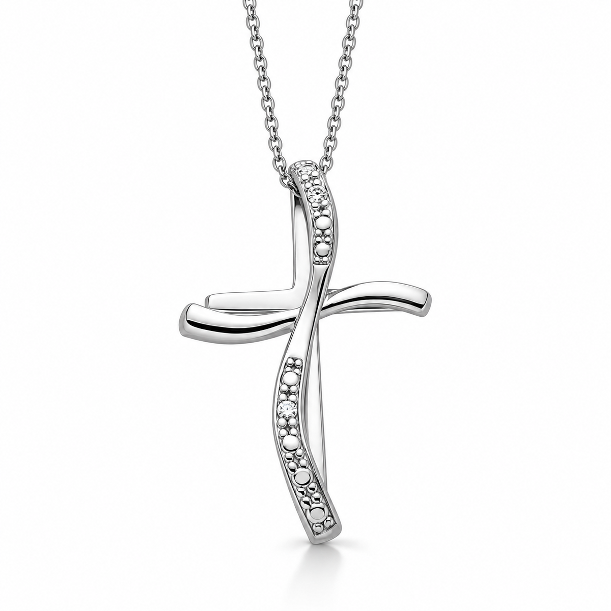Collana Miluna in oro bianco 18kt con croce e diamante - CLD4300