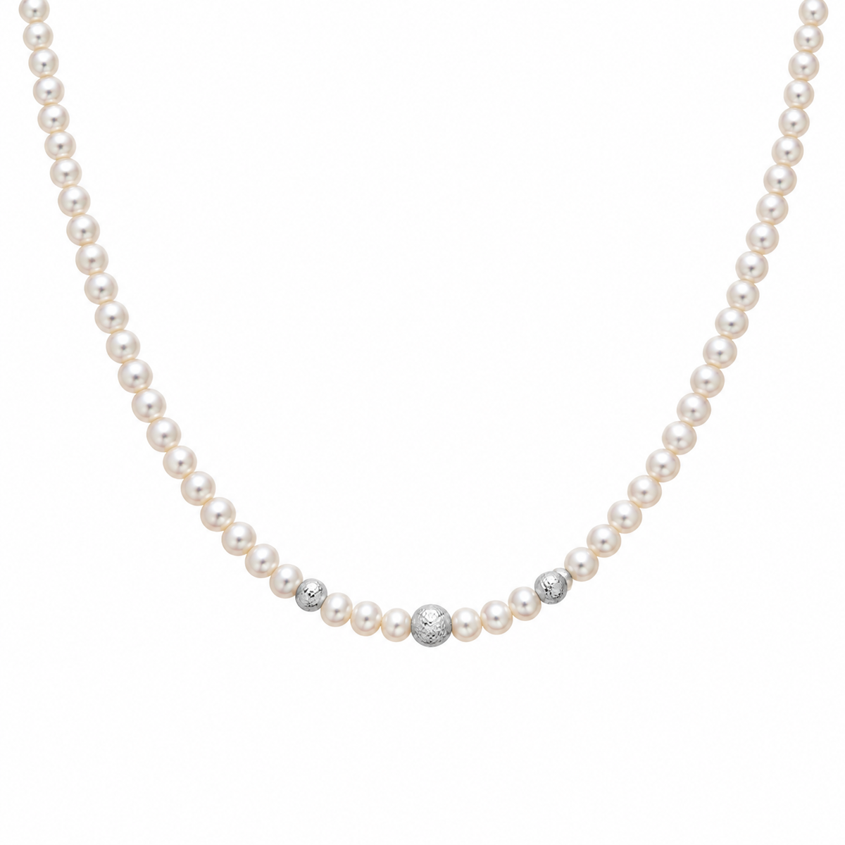 Collana miluna di perle Oriente 40 cm con chiusura in oro bianco 18kt, 4-4.5mm - PCL6749