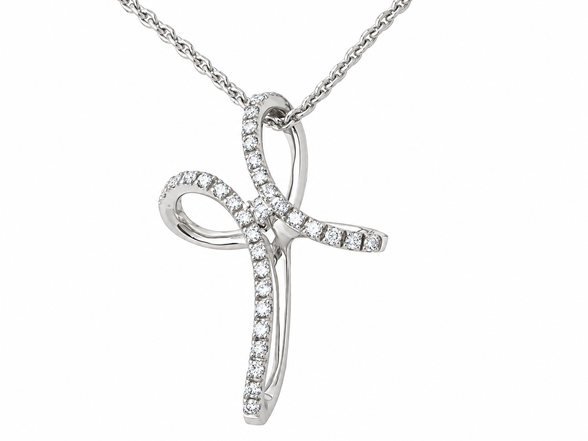 Giorgio Visconti Collana in oro bianco 18 kt con pendente croce curva e diamanti naturali ct 0,14 - GB35373