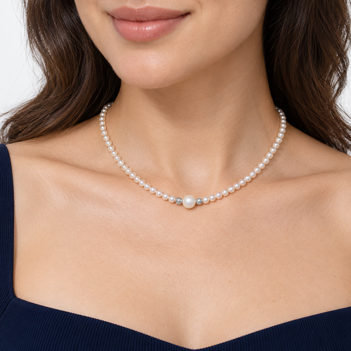 Collana miluna di perle Oriente 40 cm con chiusura in oro bianco 18kt - PCL6748