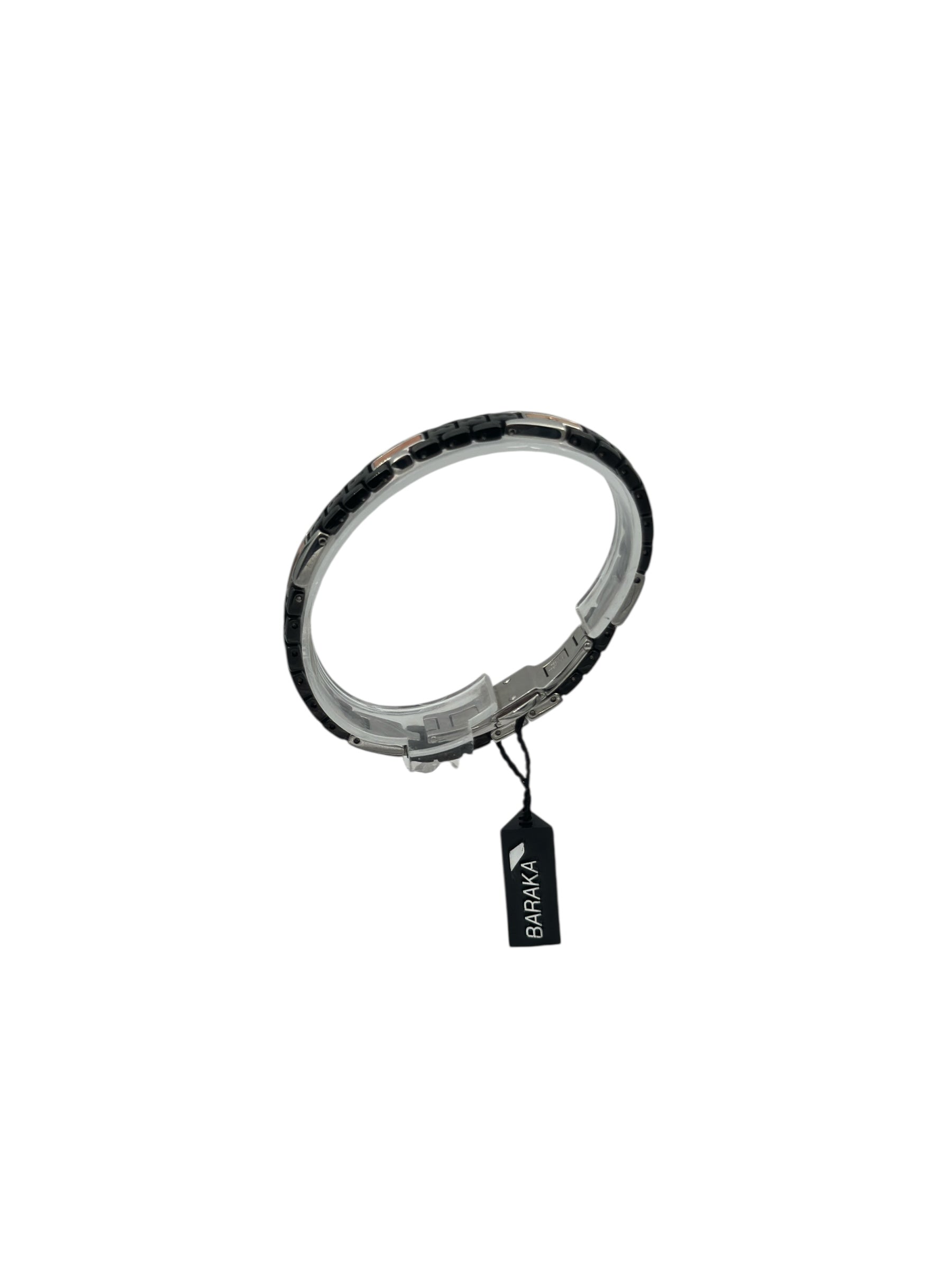 Bracciale Baraka' Collezione "Kabala" in ceramica nera, acciaio, dettagli oro rosa 18kt e  diamante centrale - BR214203
