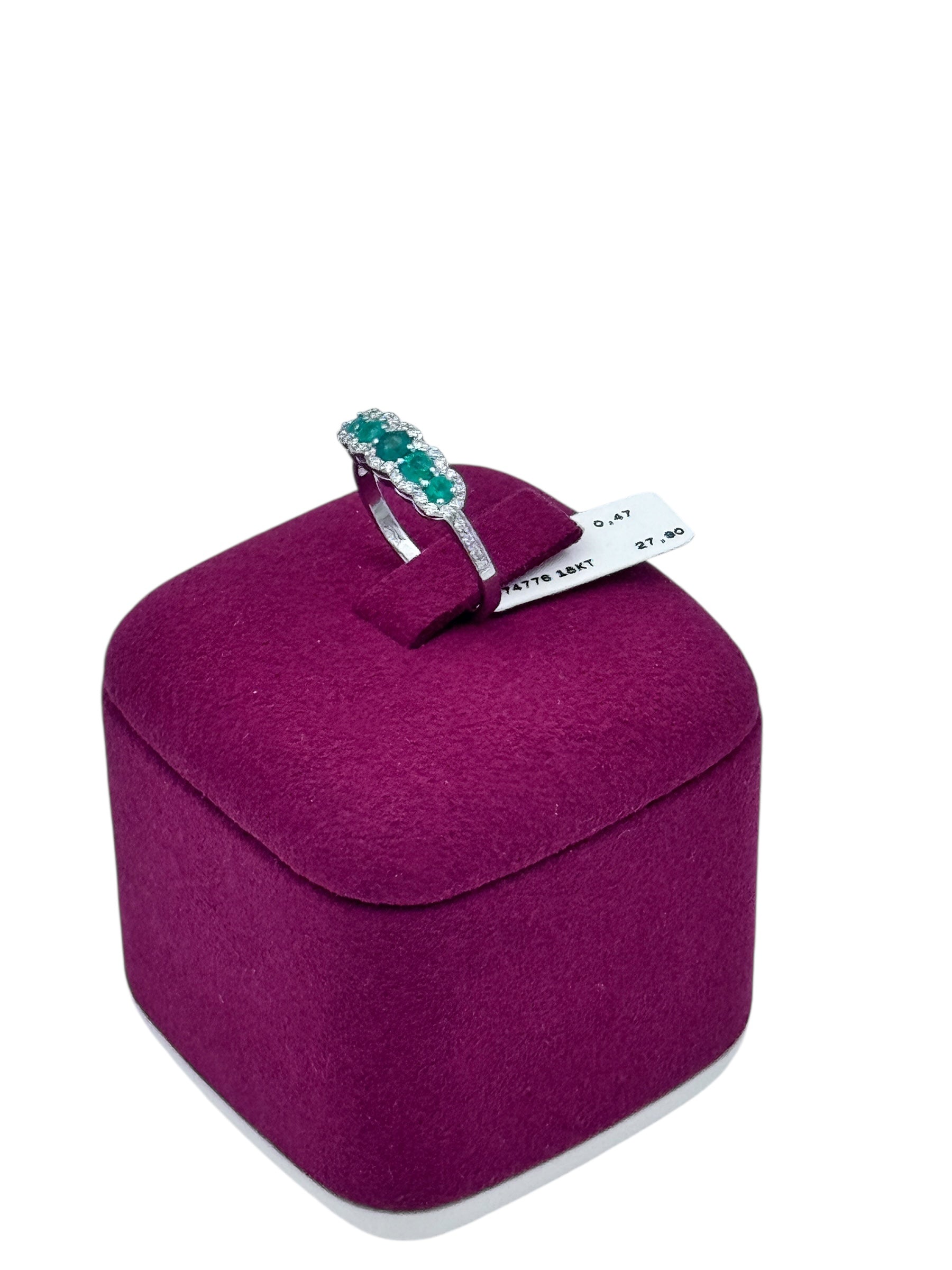 Diana - Veretta in oro bianco 18kt, diamanti e 5 smeraldi - AN D. 191 SM