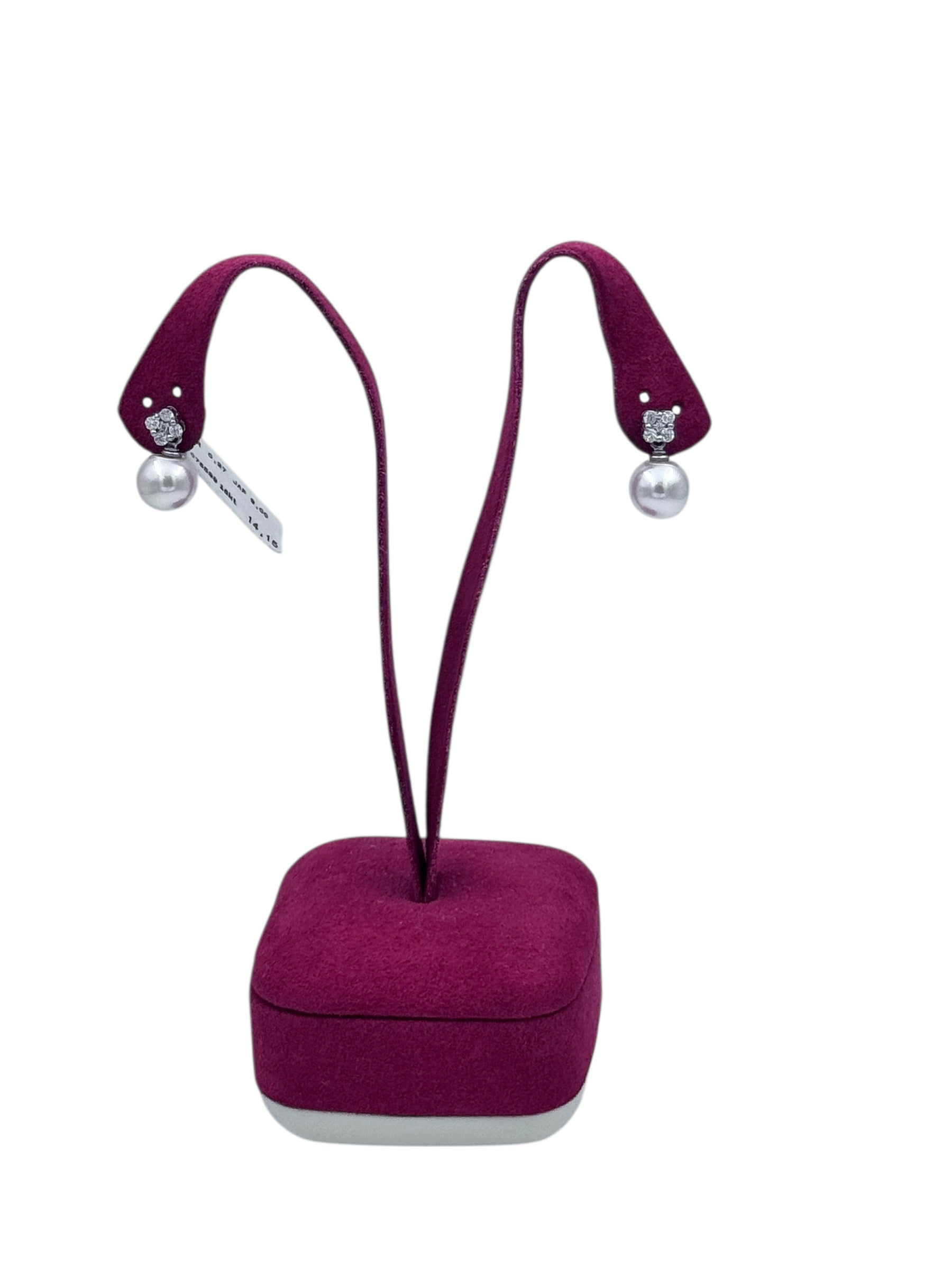 Diana - Orecchini in oro bianco 18kt, con mosaico di diamanti e perle giapponesi - ORPBR086