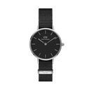 Daniel Wellington Petite Cornwall Schwarz-Silber-Uhr, schwarzes Zifferblatt, 28 mm – DW00100216
