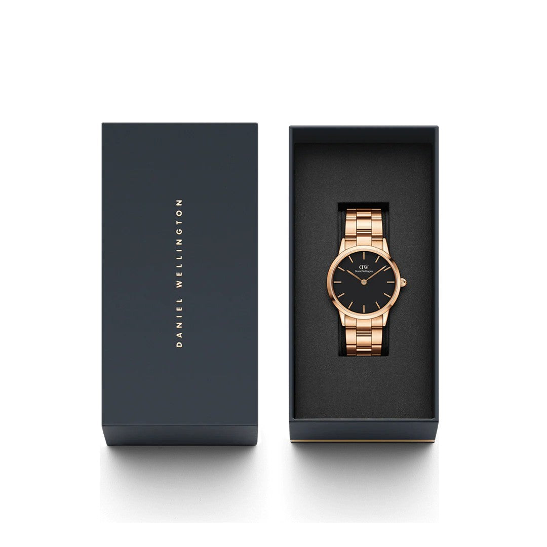 Orologio Daniel Wellington Iconic Link Black Rose Gold, quadrante nero, 40mm - DW00100344