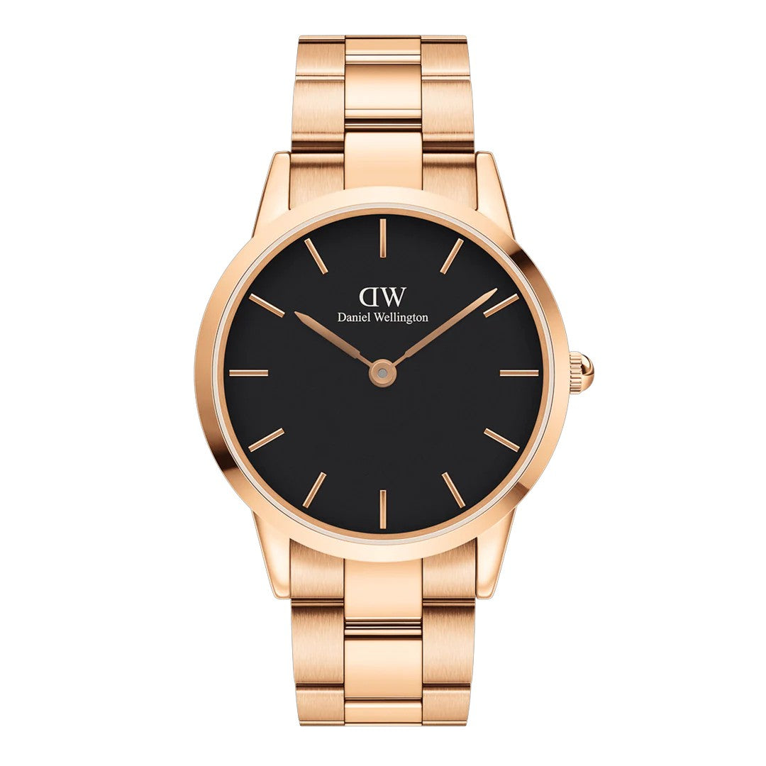 Orologio Daniel Wellington Iconic Link Black Rose Gold, quadrante nero, 40mm - DW00100344