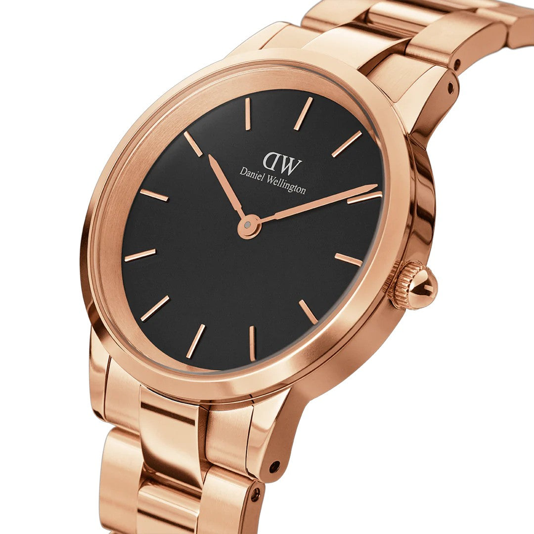 Orologio Daniel Wellington Iconic Link Black Rose Gold, quadrante nero, 40mm - DW00100344