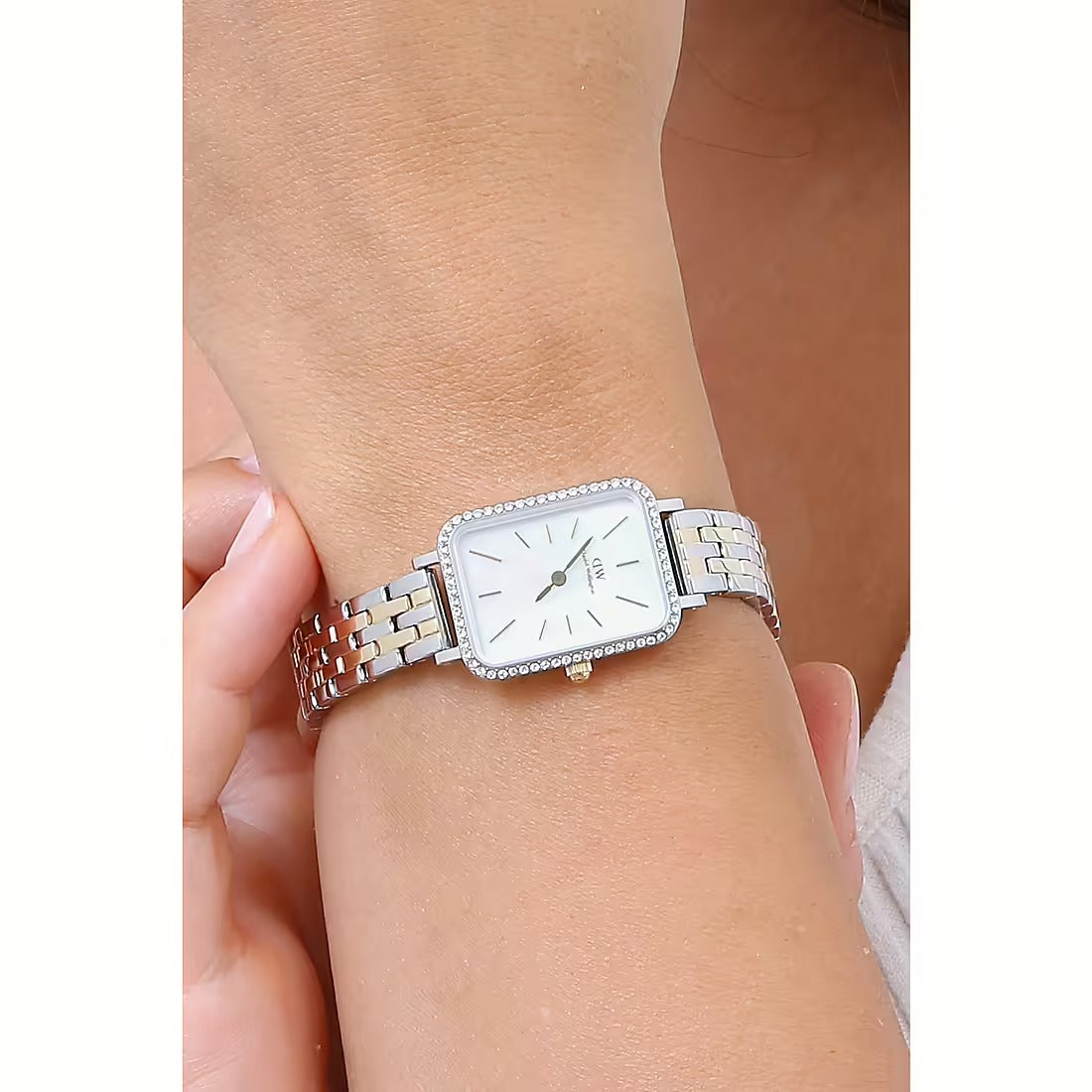 Orologio Daniel Wellington Quadro Lumine Bezel, CINTURINO BICOLOR E QUADRANTE BIANCO MADREPERLA, 20x26mm - DW00100671