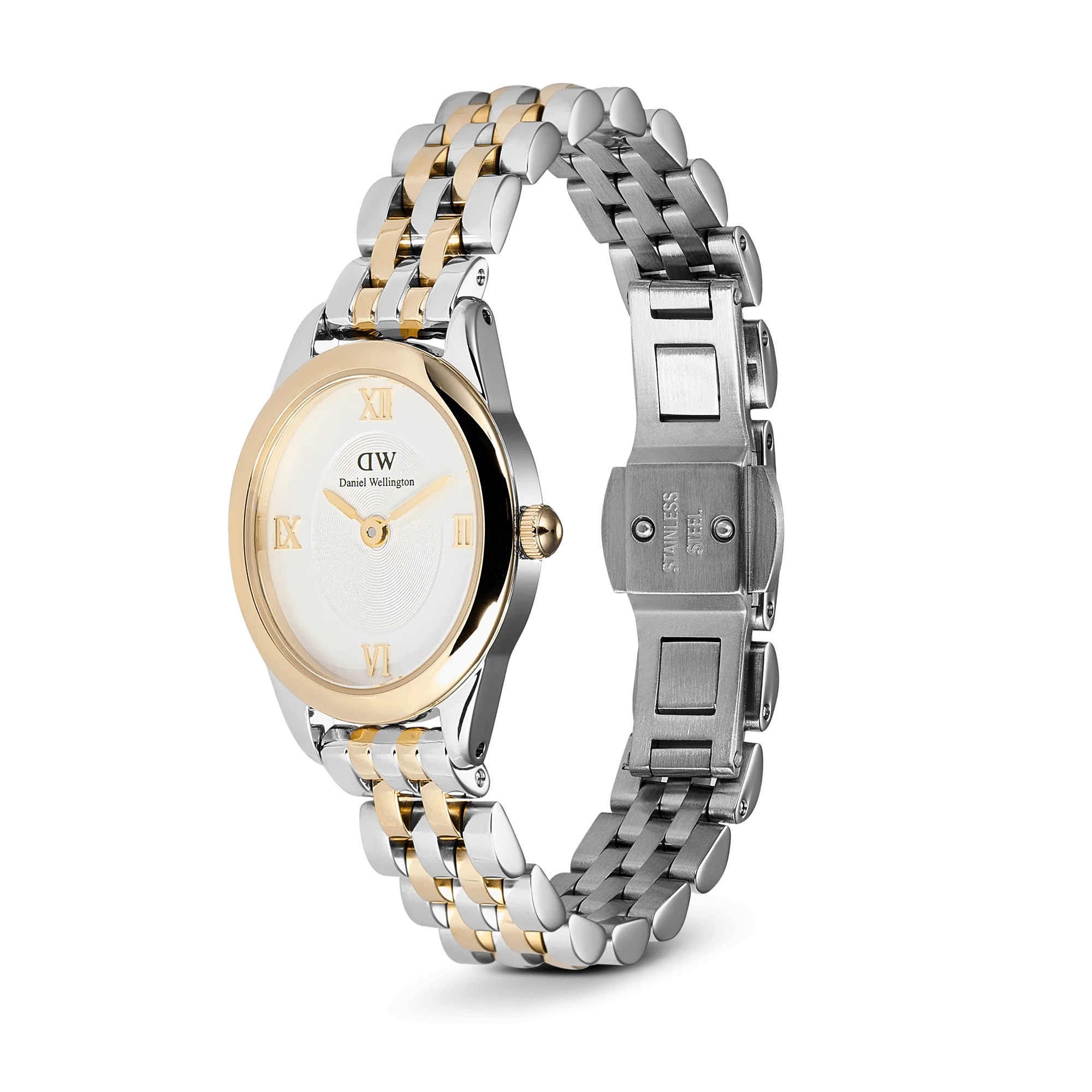 Orologio Daniel Wellington Ophelia Mini Two Tone Gold, cinturino bicolore e quadrante bianco, 22 x 25.5mm - DW00100811