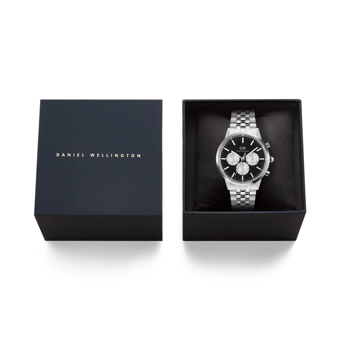 Orologio Daniel Wellington Iconic Chronograph Arch 5-Link Onyx Panda Silver, 42mm - DW00100873