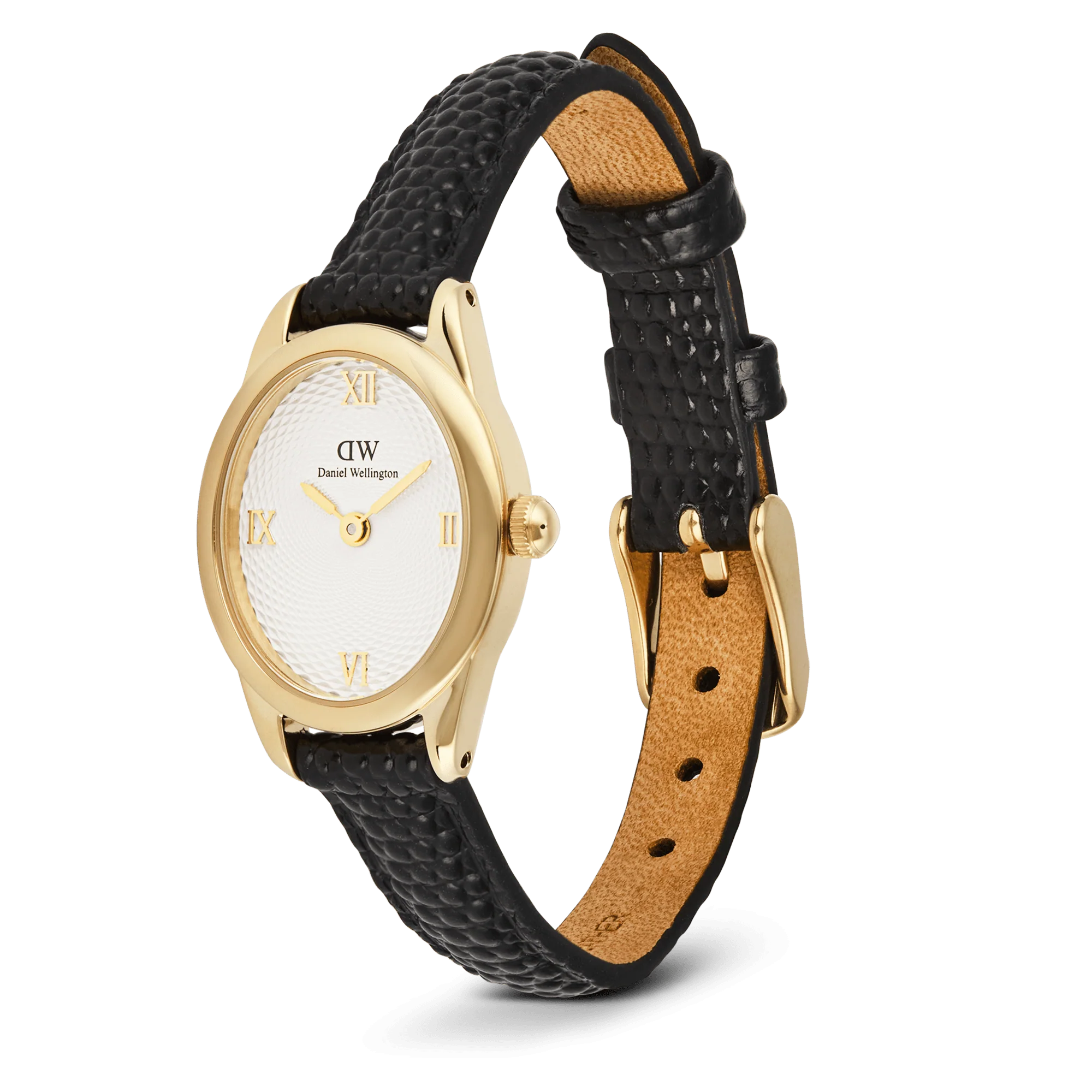 Orologio Daniel Wellington Ophelia Mini Black Lizard White Guilloché Gold, 22x25.5mm - DW00100890
