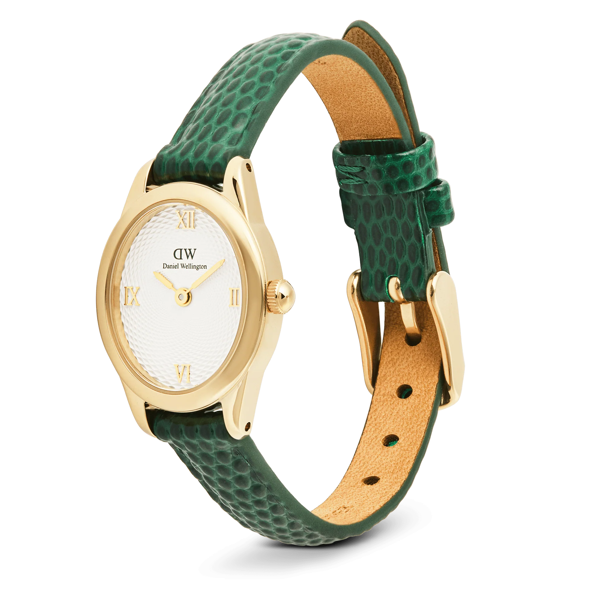 Orologio Daniel Wellington Ophelia Mini Green Lizard White Guilloché Gold, 22x25.5mm - DW00100892