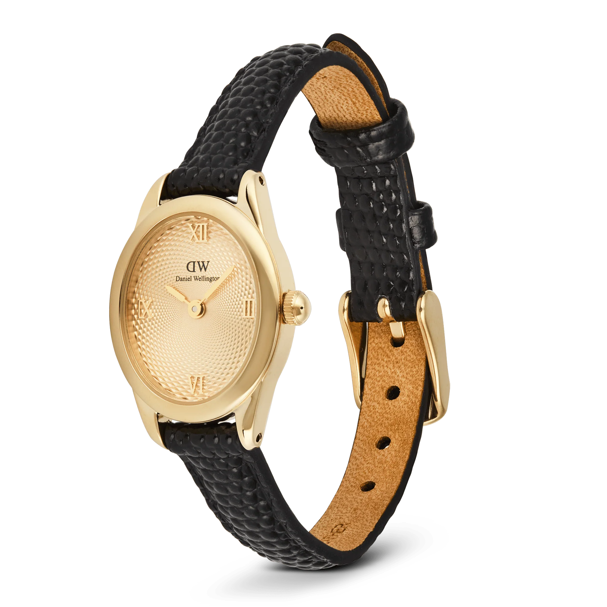 Orologio Daniel Wellington Ophelia Mini Black Lizard Unitone Guilloché Gold, 22x25.5mm - DW00100897