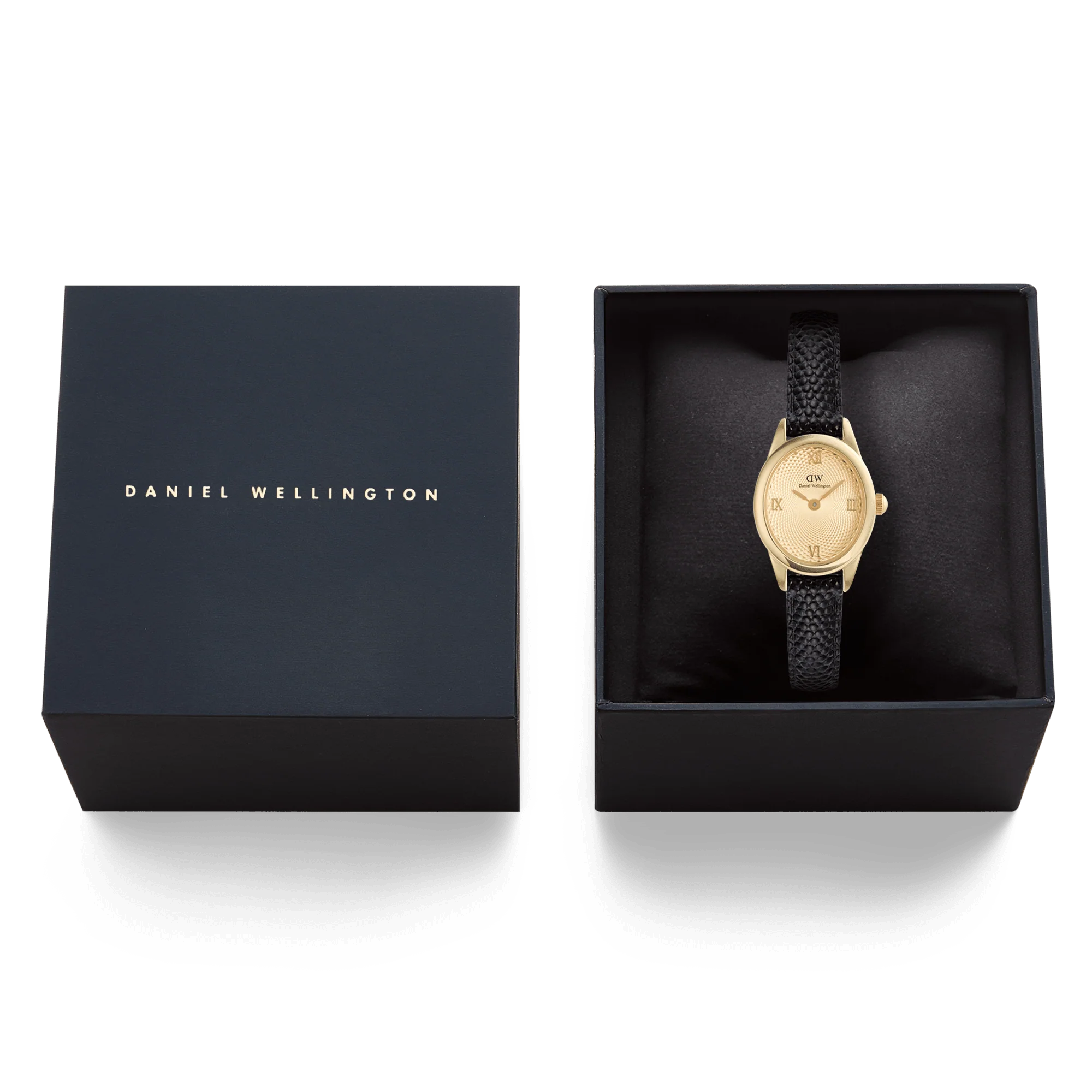 Orologio Daniel Wellington Ophelia Mini Black Lizard Unitone Guilloché Gold, 22x25.5mm - DW00100897