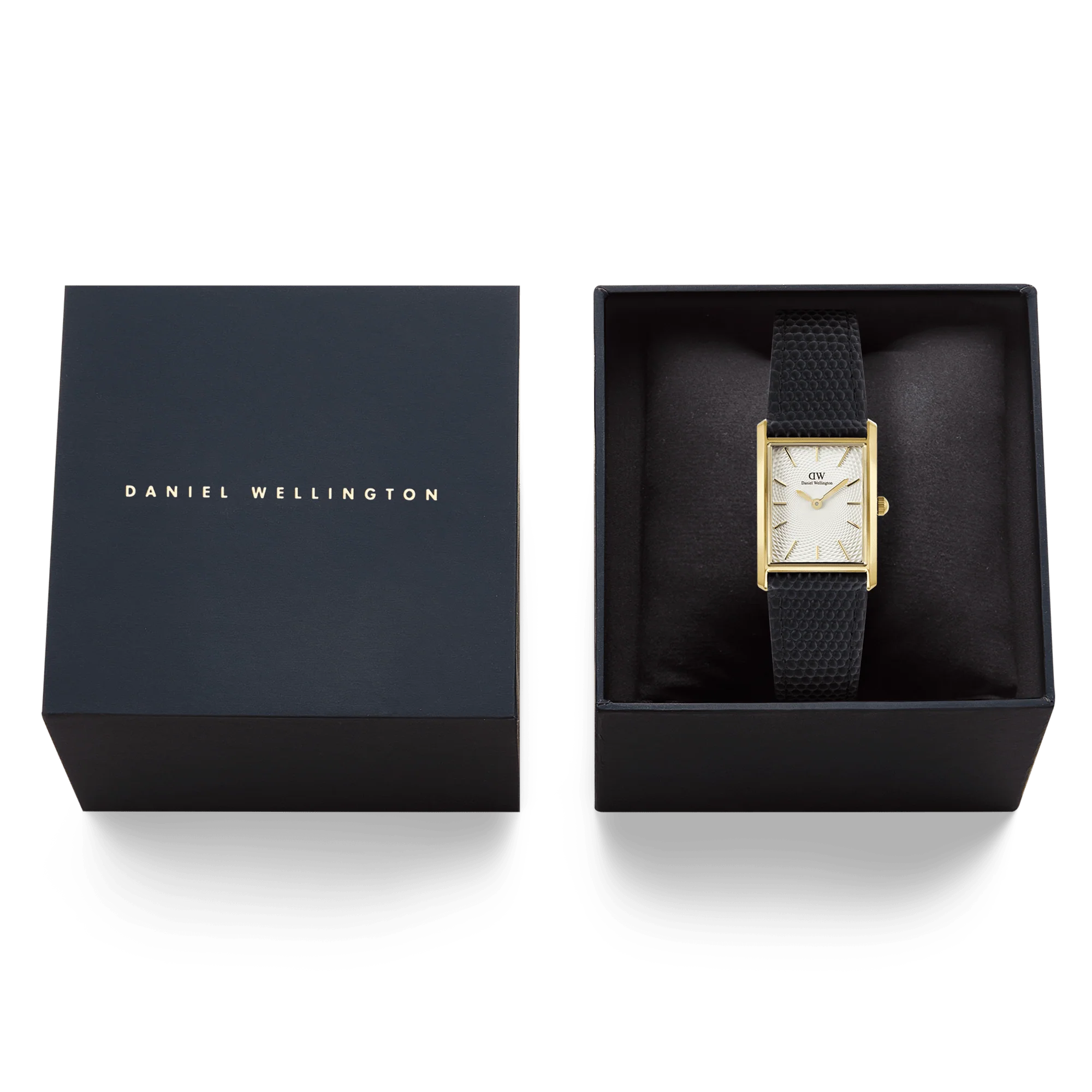 Orologio Daniel Wellington Bound Black Lizard Guilloché Gold, 24x35mm - DW00100899
